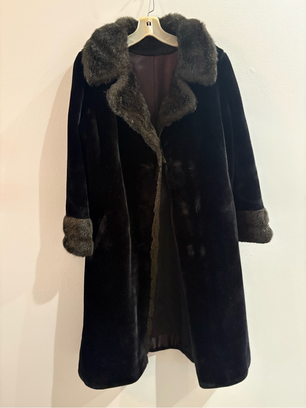 Vintage Borgazia Black Faux Fur Coat Size 12